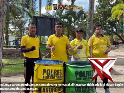 Wujudkan Program ASRI, Polres Belitung Timur Tebar Tong Sampah di Fasilitas Umum - PoliceTube