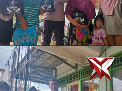 Bhabinkamtibmas Hadiri Penyaluran 250 Paket Sembako HUT ke-45 PT Bukit Asam di Desa Darmo - PoliceTube