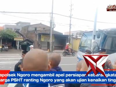 Kapolsek Ngoro berikan himbauan kepada warga PSHT ranting Ngoro yang menikuti ujian kenaikan tingkat