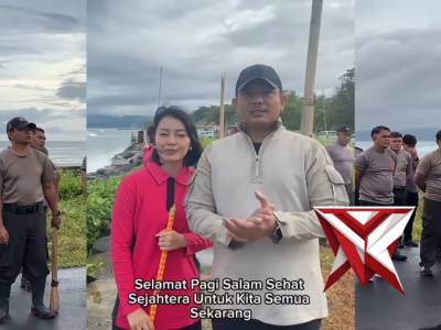 Kapolres Minsel  Pimpin Bersih bersih pantai Bolevard Amurang