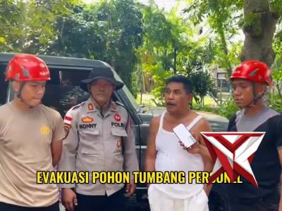 PERSONEL DITSAMAPTA POLDA SIGAP EVAKUASI POHON TUMBANG TIMPA RUMAH WARGA - PoliceTube