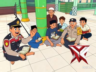 Anggota Polsek Bts Ulu mengajak anak remaja dibulan suci romadhon membaca kitab suci Al-Qdan sholat