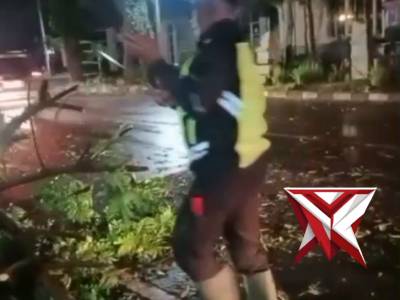 Penanganan Pohon Tumbang Di depan Mako Polsek Kepanjen