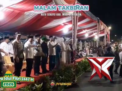Pengamanan malam Takbiran Hari Raya Idul Fitri 1447 H Th. 2026 di Kota Sekayu Kec. Sekayu Kan. Muba