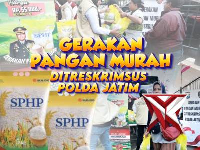 Ditreskrimsus Polda Jawa Timur menggelar Gerakan Pangan Murah di Pasar DTC Wonokromo, Surabaya