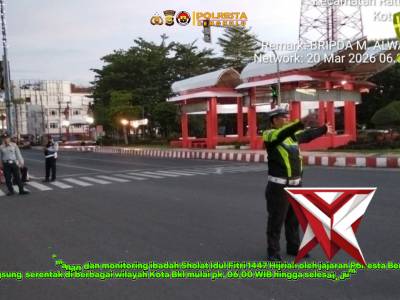 Pelaksanaan pengamanan dan monitoring ibadah Sholat Idul Fitri 1447 H oleh jajaran Polresta Bengkulu