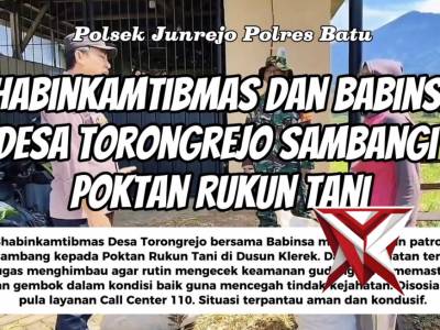 Bhabinkamtibmas dan Babinsa Desa Torongrejo sambangi Poktan Rukun Tani