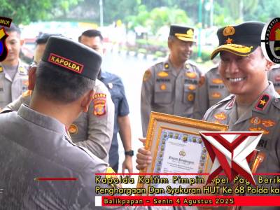 Kapolda kaltim Pimpin Apel Pagi,Berikan Penghargaan dan Syukuran HUT ke 68 Polda kaltim