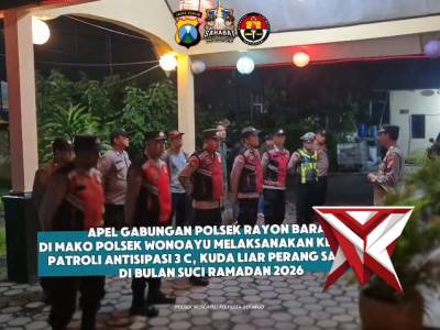 POLSEK WONOAYU MELAKSANAKAN KEGIATAN APEL GABUNGAN ANTISIPASI 3C
