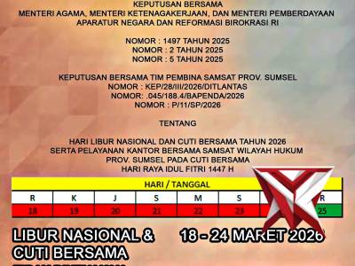 Jadwal libur bersama samsat provinsi sumatera selatan