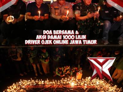 Polda Jawa Timur menggelar Doa Bersama & Aksi Damai 1000 Lilin bersama ribuan Driver Ojek Online