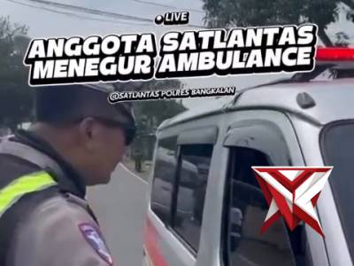 Sat lantas Polres Bangkalan menegur ambulance yang menyalakan sirine disaat tidak membawa pasien