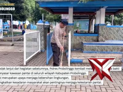 Polres Probolinggo Bersama Warga Percantik Destinasi Wisata Pantai Dukung Gerakan Indonesia Asri