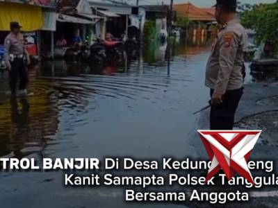 Kanit Samapta Polsek Tanggulangin Kontrol Ketinggian Genangan Air di Desa Kedung Banteng