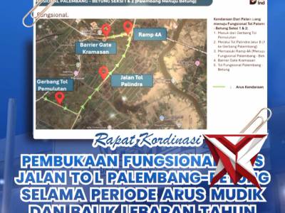 Tol Palembang-Betung beroperasi secara fungsional mulai 13-29 Maret 2026 pada pukul 07.00-17.00 WIB.