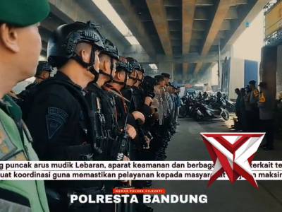 Personel Pos Pam Cileunyi melaksanakan apel gabungan dalam rangka Operasi Ketupat Lodaya