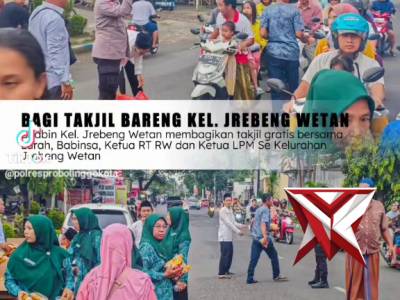 Bhabin Kel. Jrebeng Wetan membagikan takjil gratis bersama Lurah, Babinsa, Ketua RT RW dan Ketua LPM