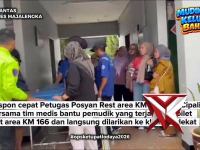 Ops Ketupat Lodaya 2026, Polisi Sigap Tangani Pemudik Terjatuh di Rest Area