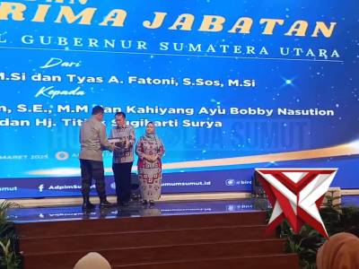Kapolda Sumut Irjen Pol Whisnu Hermawan Februanto SIK MH Menghadiri Pisah Sambut Gubernur Sumut.