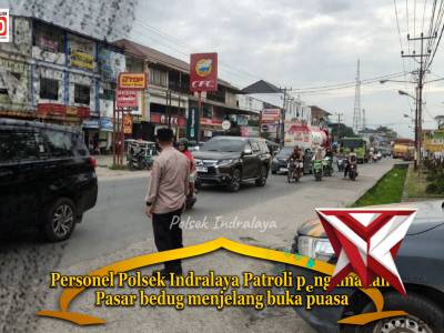 Polsek Indralaya gelar Patroli rutin&nbsp; di Pasar Bedug selama Bulan Suci Ramadhan 1447 H