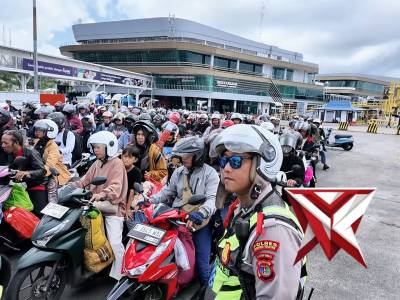 Suasana arus balik kendaraan roda dua di Pelabuhan Bakauheni