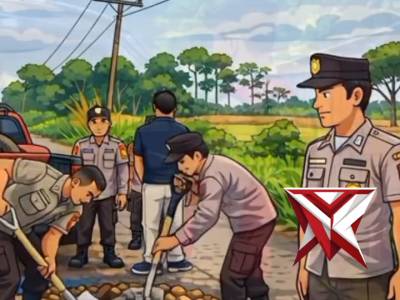 Polsek BTS Ulu Kembali Perbaiki Jalan Rusak Ruas Mura&ndash;PALI