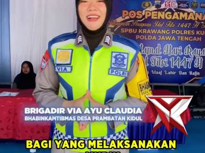 Pesan Kamtibmas kepada para pemudik oleh bhabinkamtibmas prambatan Polsek Kaliwungu Polres kudus