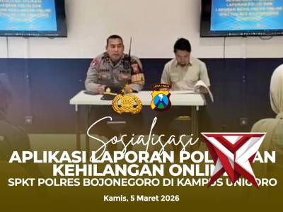 SOSIALISASI APLIKASI LAPORAN POLISI DAN KEHILANGAN ONLINE SPKT POLRES BOJONEGORO DI KAMPUS UNIGORO