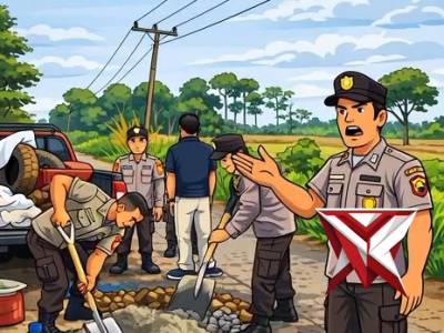 Anggota Polsek Bts Ulu melaksanakan perbaikan jalan untuk mencegah terjadinya kecelakaan