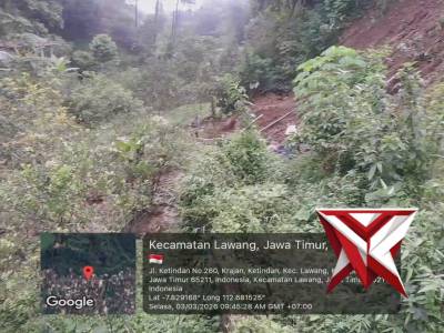 Lokasi terjadinya longsor/tanah ambles di RT 02 RW 04 Dusun Krajan, Desa Ketindan, Kecamatan Lawang - PoliceTube