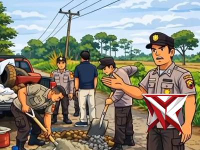 Polsek bts ulu cecar Polres Musi rawas melakukan perbaikan jalan
