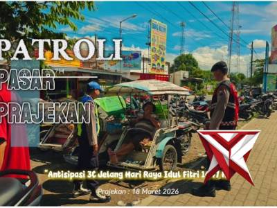 Patroli Polsek Prajekan dalam Antisipasi 3C menjelang Hari Raya Idul Fitri 1447 H di Pasar Prajekan.