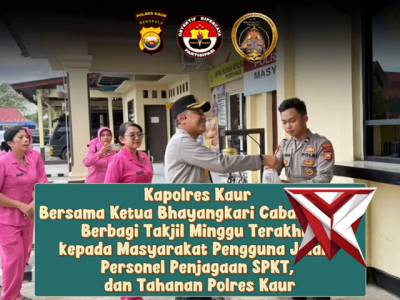 Kapolres Kaur Bersama Ketua Bhayangkari Cabang Kaur Berbagi Takjil Minggu Terakhir kepada Masyarakat - PoliceTube