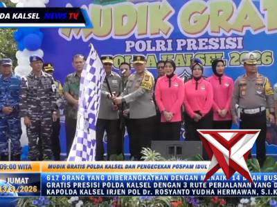 Kapolda Kalsel bersama ketua Bhayangkari daerah Kalsel, melepas rombongan mudik gratis presisi