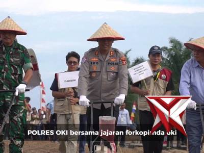 Polres OKI bersama jajaran Forkopimda OKI melaksanakan kegiatan penanaman jagung serentak Kuartal 1