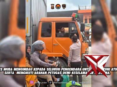 penyekatan truk sumbu 3 oleh personil polres muba