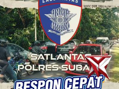 Personel Satlantas Polres Subang dengan sigap menuju lokasi untuk mengurai kemacetan