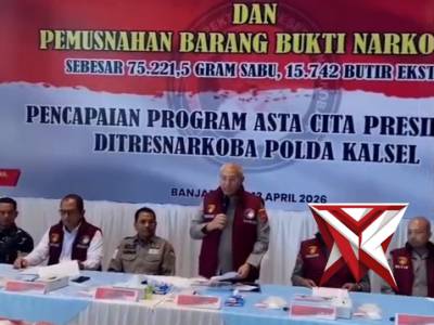 Polda Kalsel musnahkan 75,2 kg sabu + 15.742 butir ekstasi senilai Rp78,13 Miliar - PoliceTube