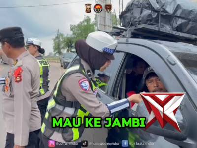 Satlantas Polres Muba Memberikan Imbauan Kepada Para Pemudik