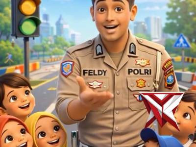 Adik-adik, mari berlajar tertib berlalu lintas bersama bapak Feldy ?