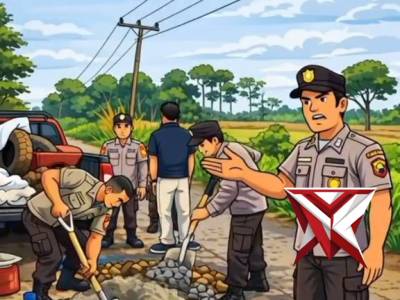 Polsek bts ulu melakukan perbaikan jalan untuk keselamatan para pengguna kendaraan