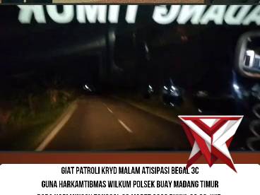 POLSEK BMT MELAKSANAKAN KEGIATAN PATROLI KRYD MALAM ANTISIPASI BEGAL 3C
