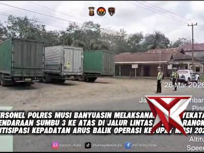 penyekatan truk sumbu 3 polres muba di jalintim