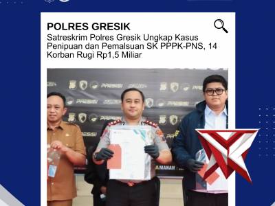 Polres Gresik Gelar Press Release Pengungkapan Kasus Penipuan dan Pemalsuan SK ASN - PoliceTube