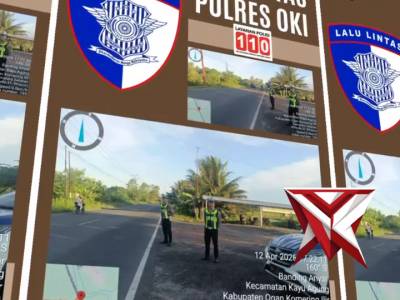 Giat rutin piket lalulintas polres oki melaksanakan patroli sore di jalan lintas timur