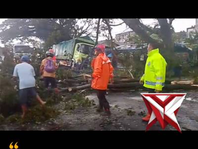 Respon cepat Polsek Geneng melaksanakan evakuasi pohon tumbang - PoliceTube