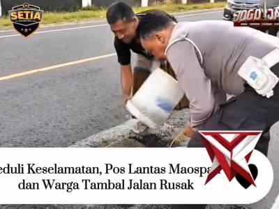 Peduli keselamatan pengguna jalan, Pos Lantas Maospati bersama masyarakat sekitar bergotong royong - PoliceTube
