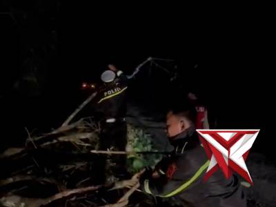 Anggota polres Mura menebang pohon yg menggangu lalin