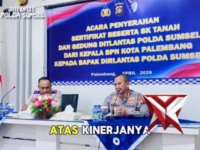 Kegiatan Penyerahan sertifkat beserta SK Asli Tanah beserta Bangunan Ditlantas Polda Sumsel