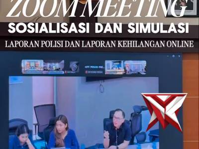 Zoom meeting sosialisasi dan simulasi laporan polisi dan laporan kehilangan online